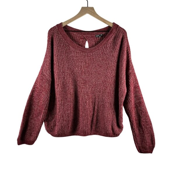 Express Women’s Cable Knit Split-Back Sweater – Burgundy/Maroon – Size L - Picture 1 of 6
